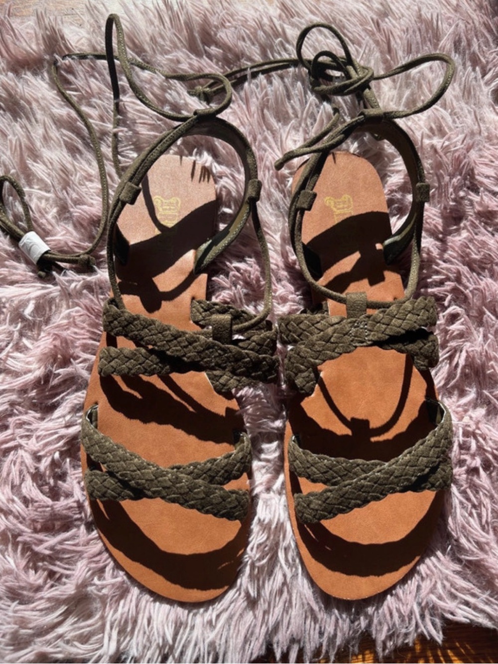 Brash Olive Braided Lace-Up Flat Sandals